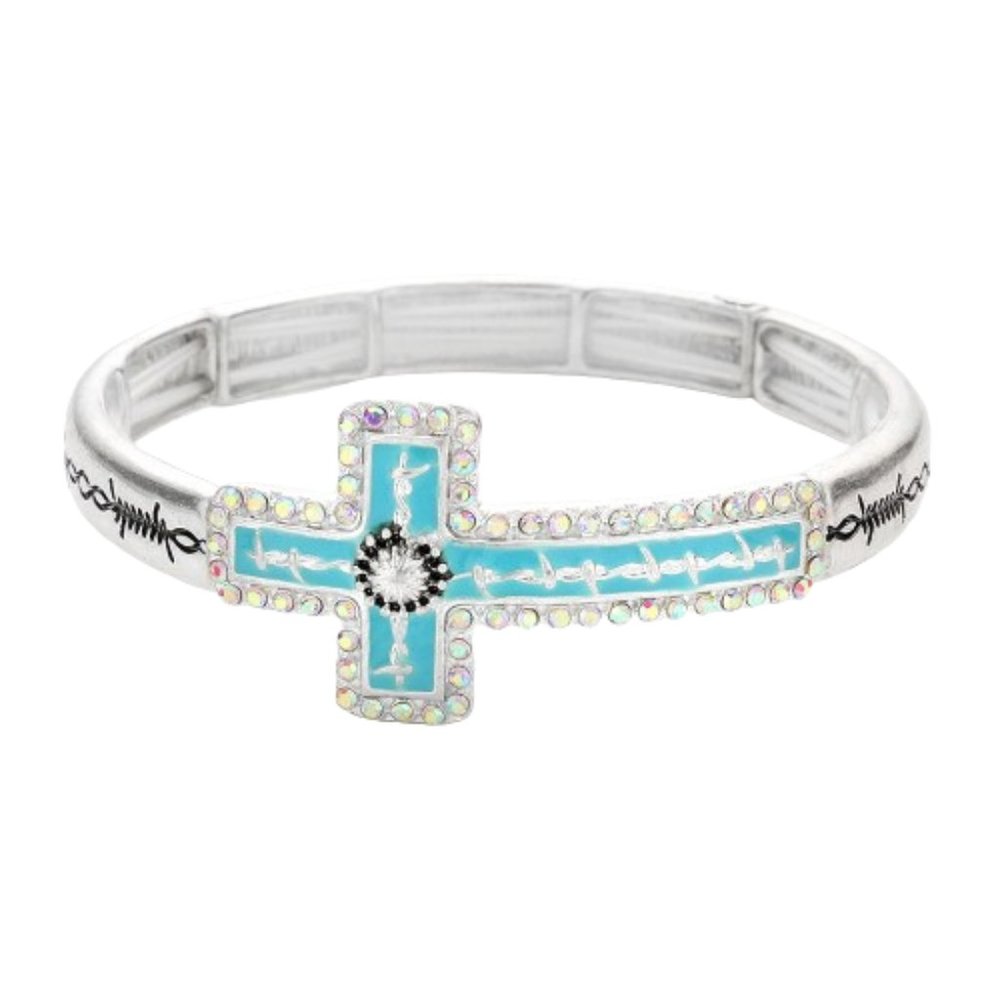 Enamel Cross Metal Stretch Women Bracelet Jewelry